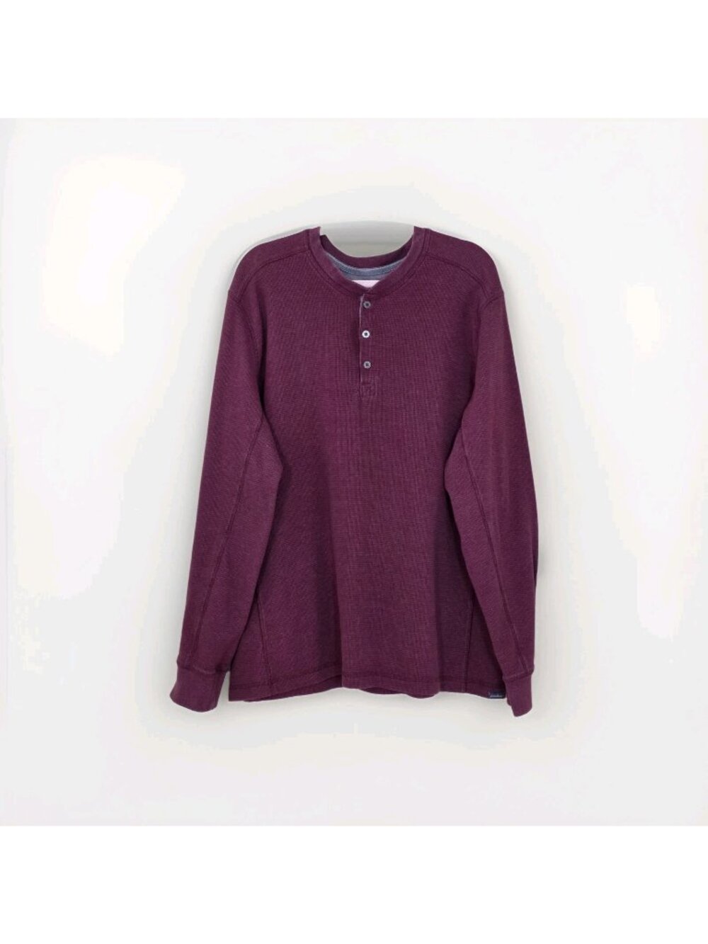Eddie Bauer Henley Men T2XL Plum Cotton Blend Waffle Knit LS Casual Cottage Edgy